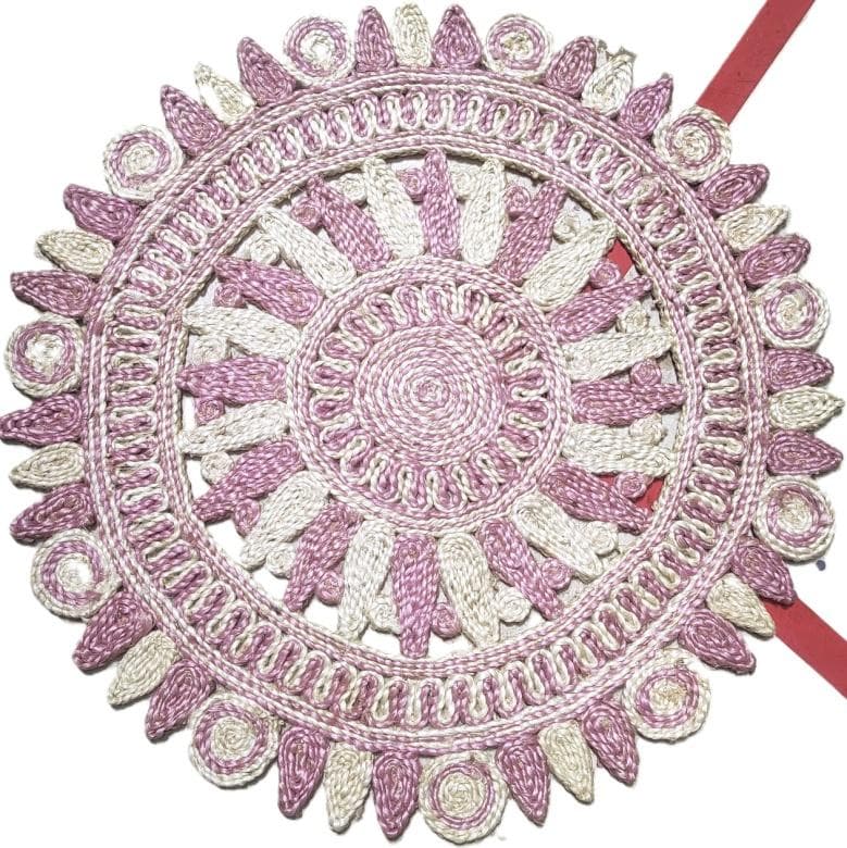 Round Mandala Jute Rug, Pink & White, 90 cm diameter