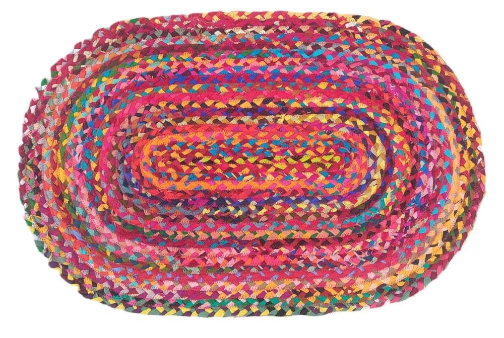 Multicolour Braided Cotton Oval Doormat, 90 × 60 cm