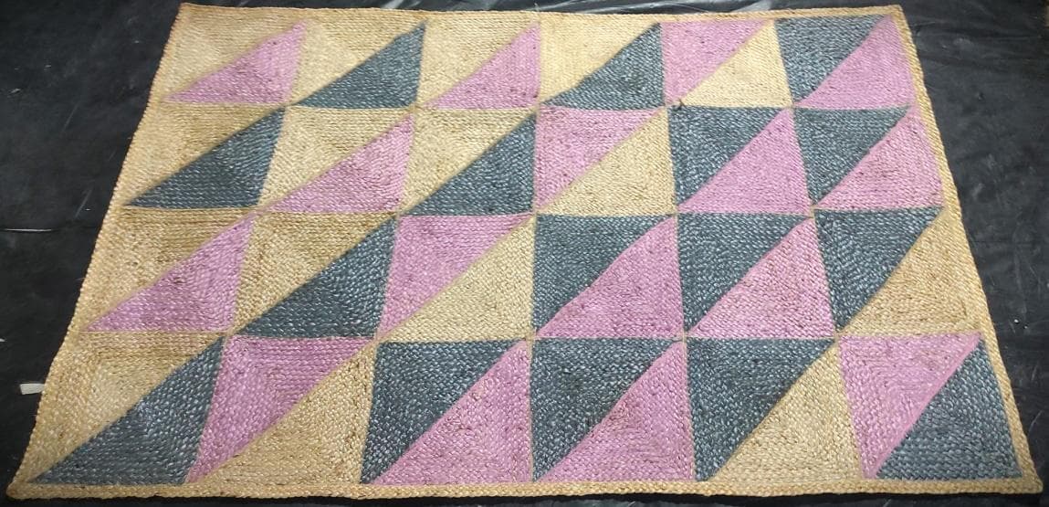 Triangle Pattern Jute Rug, Pink & Grey, 190 × 120 cm