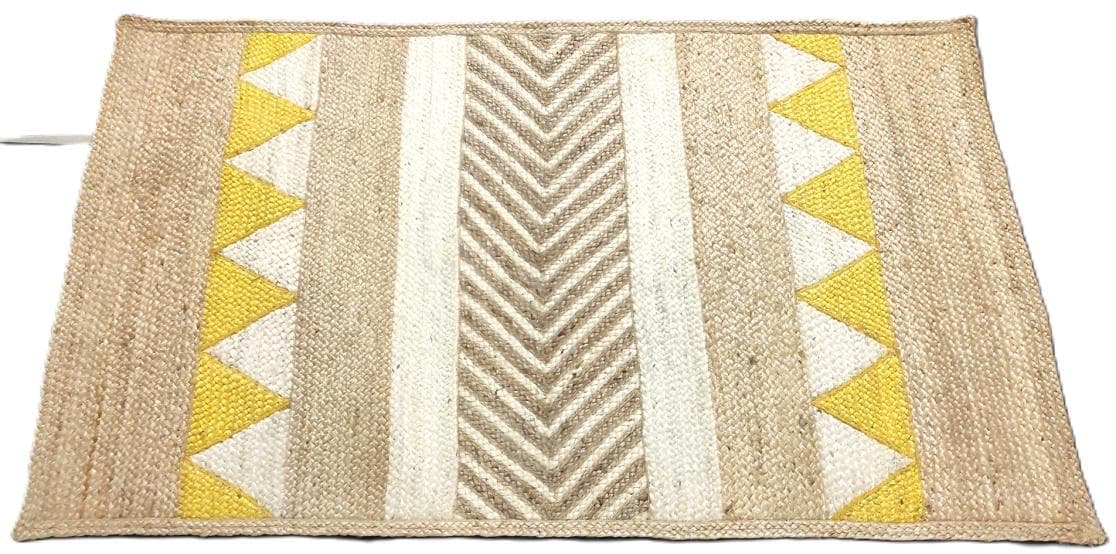 Jute Rug, Yellow Triangles & Chevrons, 150 × 90 cm