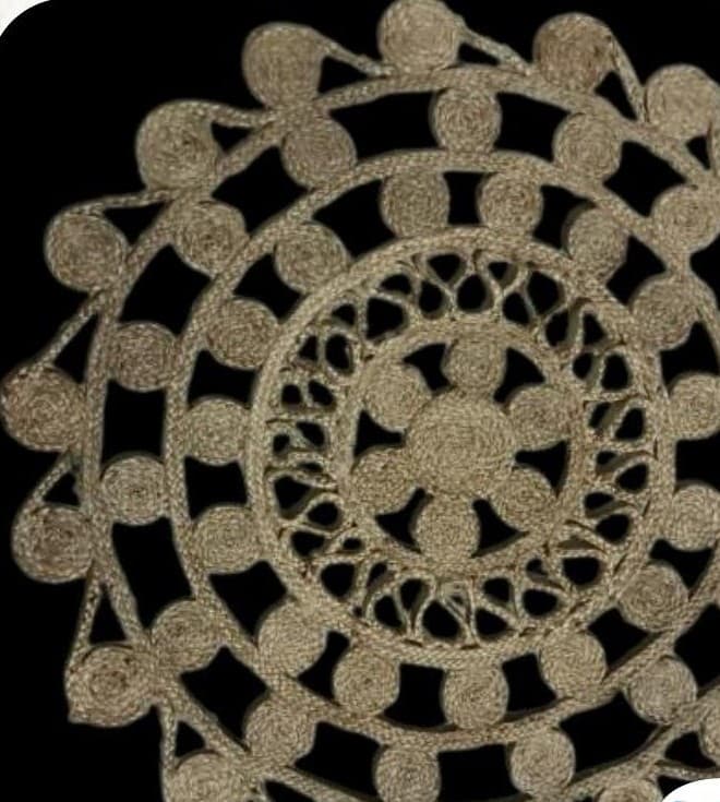 Round Openwork Jute Rug, Lace Pattern, 120 cm diameter