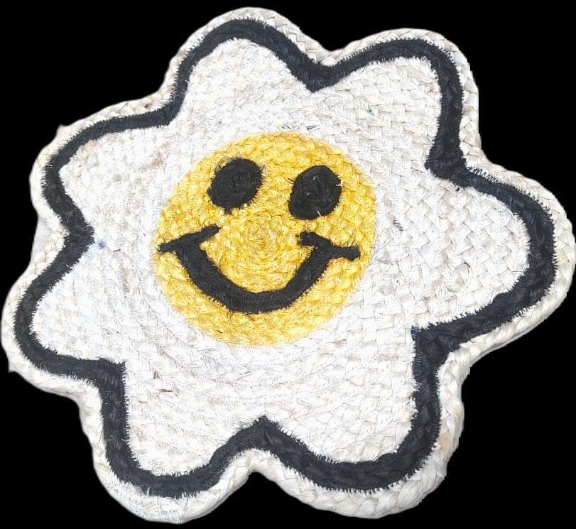 Smiley Flower Jute Placemat, 40 × 40 cm
