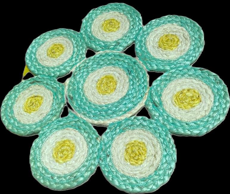 Jute Placemat, Teal & Yellow Circles, 40 × 40 cm