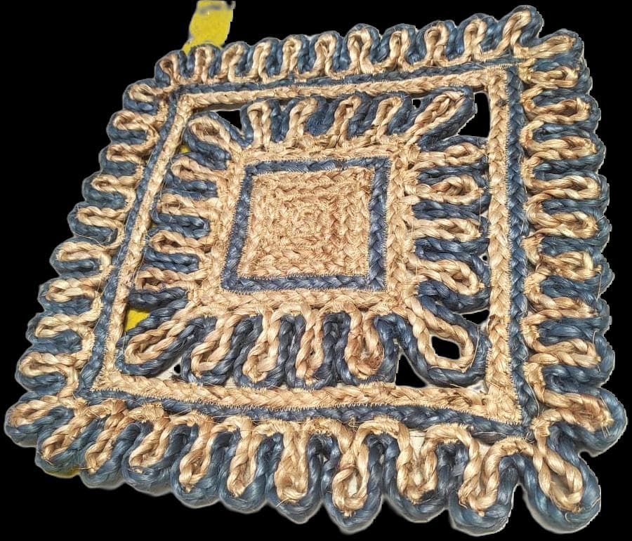 Square Loop Jute Placemat, Blue & Natural, 40 × 40 cm