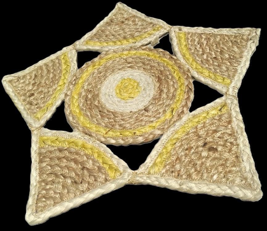 Star Jute Placemat, Yellow & Natural, 40 × 40 cm
