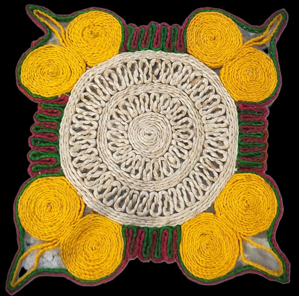 Jute Flower Trivet, Yellow & Natural