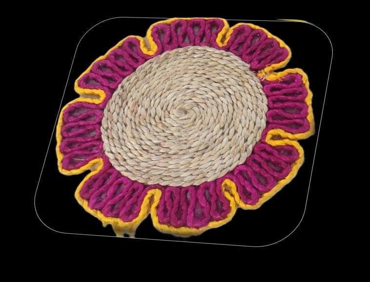Jute Flower Trivet, Purple & Natural