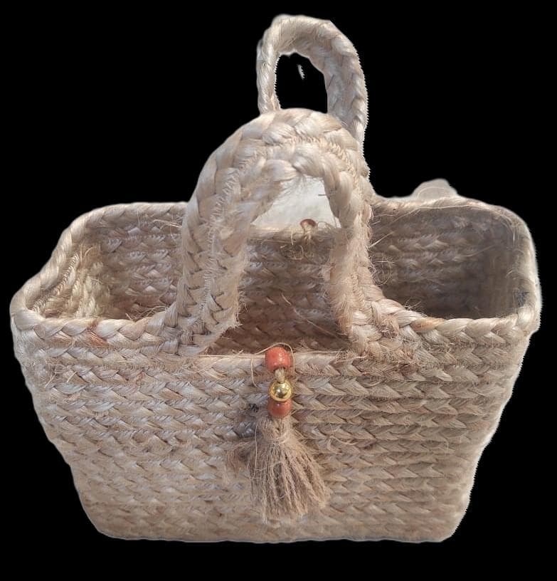 Jute Braid Basket Bag with Tassel