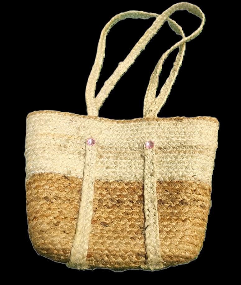 Two-Tone Jute Tote, White & Natural