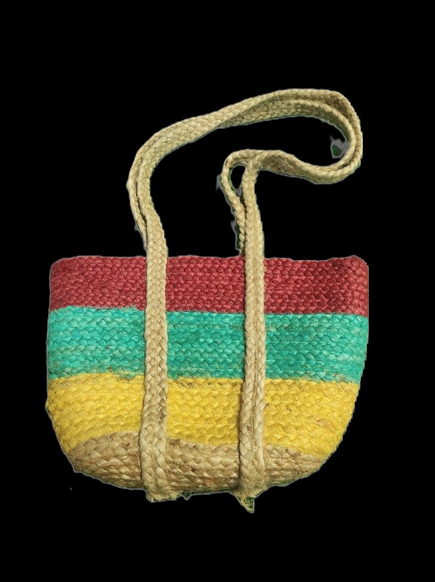 Striped Jute Tote, Red, Green & Yellow