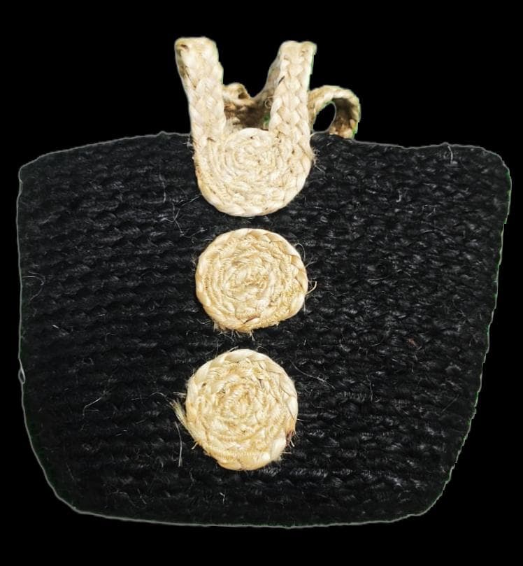 Black Jute Tote with Circle Appliqués